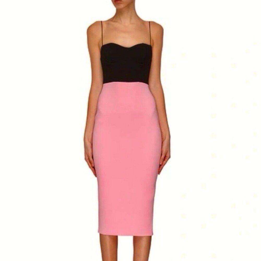 NWT Alex Perry Colorblock Pink Black Bustier Sleeveless Lee Midi Dress Size 4 US